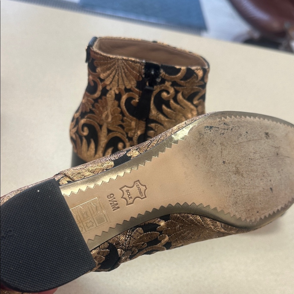 Tory Burch Black and Gold Embroidered Velvet Ankle Boots - Picture 3 of 4